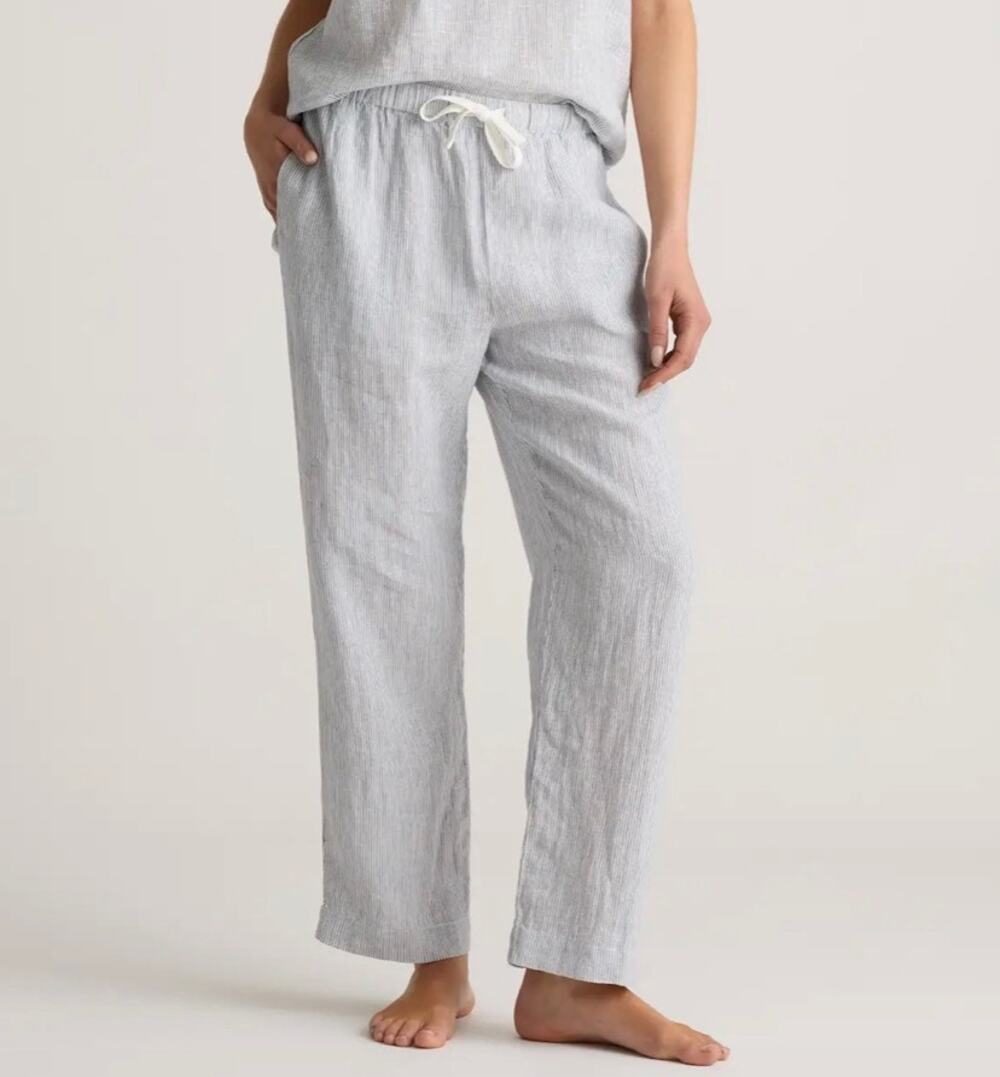 Quince 100% European Flax Linen Pajama Pants in Blue Pinstripe Small Lounge